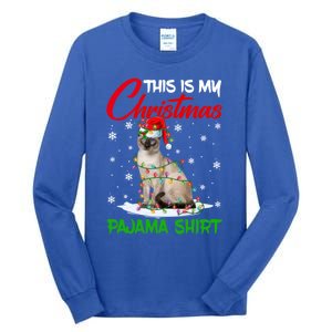 This Is My Christmas Pajama Gift Siamese Cat Santa Hat Xmas Gift Tall Long Sleeve T-Shirt