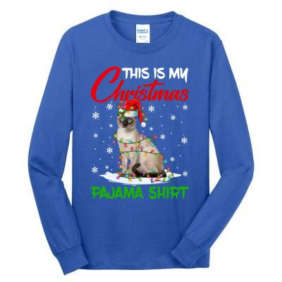 This Is My Christmas Pajama Gift Siamese Cat Santa Hat Xmas Gift Tall Long Sleeve T-Shirt