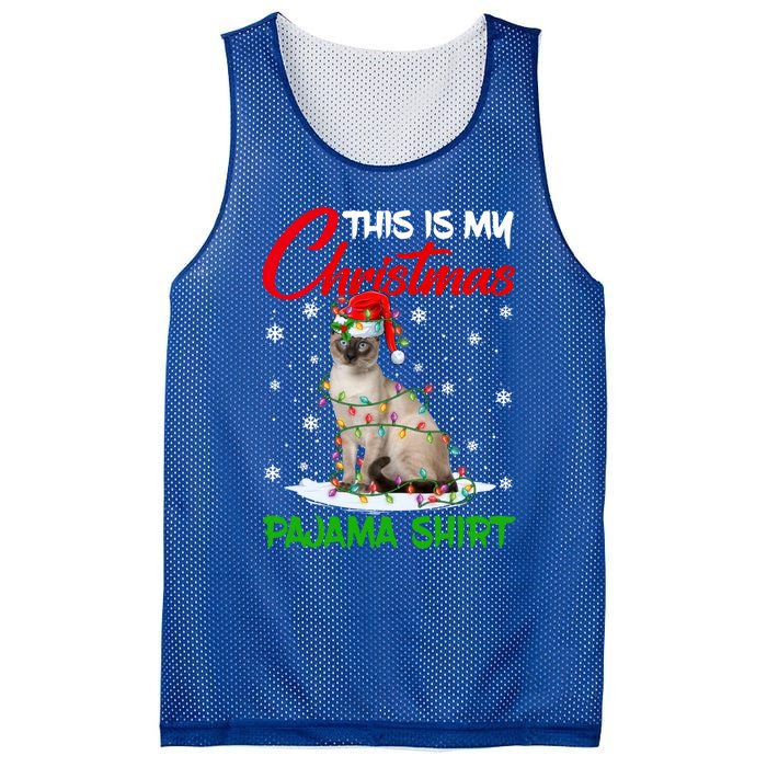 This Is My Christmas Pajama Gift Siamese Cat Santa Hat Xmas Gift Mesh Reversible Basketball Jersey Tank