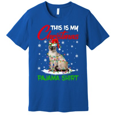 This Is My Christmas Pajama Gift Siamese Cat Santa Hat Xmas Gift Premium T-Shirt