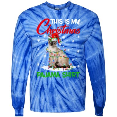 This Is My Christmas Pajama Gift Siamese Cat Santa Hat Xmas Gift Tie-Dye Long Sleeve Shirt