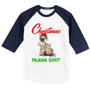 This Is My Christmas Pajama Gift Siamese Cat Santa Hat Xmas Gift Baseball Sleeve Shirt