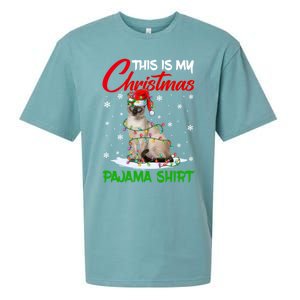 This Is My Christmas Pajama Gift Siamese Cat Santa Hat Xmas Gift Sueded Cloud Jersey T-Shirt