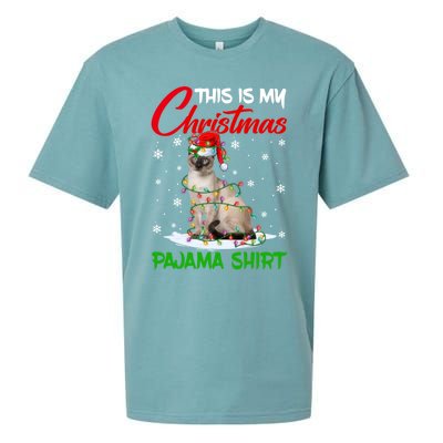 This Is My Christmas Pajama Gift Siamese Cat Santa Hat Xmas Gift Sueded Cloud Jersey T-Shirt