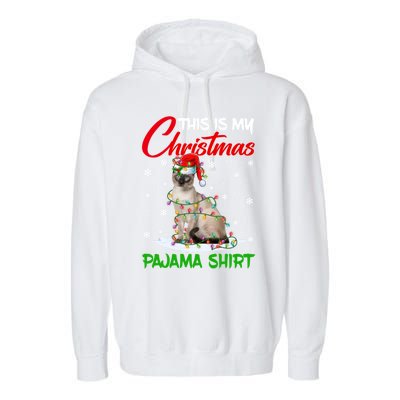 This Is My Christmas Pajama Gift Siamese Cat Santa Hat Xmas Gift Garment-Dyed Fleece Hoodie