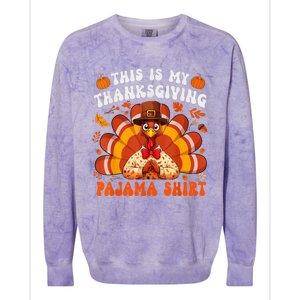 This Is My Thanksgiving Pajama Happy Turkey Hat Thanksgiving Colorblast Crewneck Sweatshirt