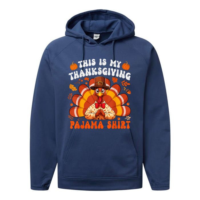 This Is My Thanksgiving Pajama Happy Turkey Hat Thanksgiving Performance Fleece Hoodie