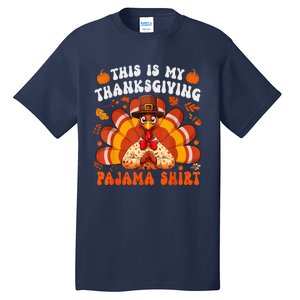 This Is My Thanksgiving Pajama Happy Turkey Hat Thanksgiving Tall T-Shirt