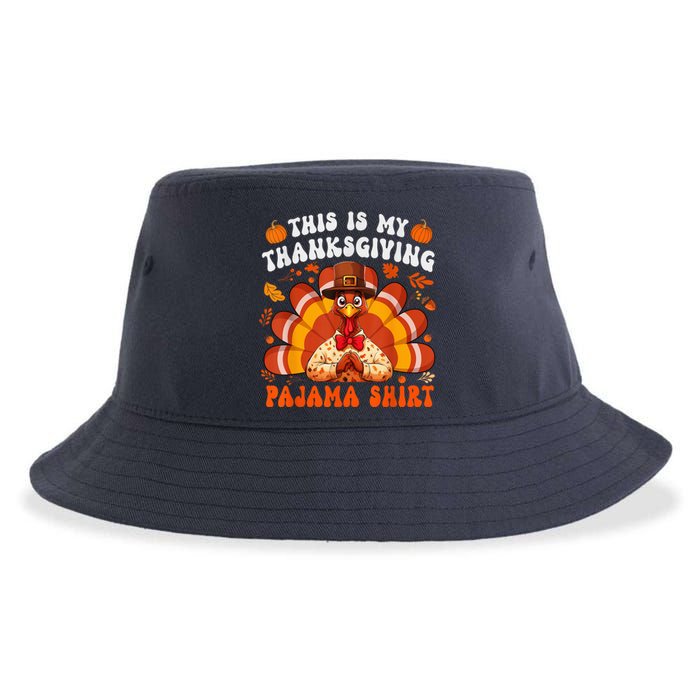 This Is My Thanksgiving Pajama Happy Turkey Hat Thanksgiving Sustainable Bucket Hat