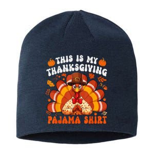 This Is My Thanksgiving Pajama Happy Turkey Hat Thanksgiving Sustainable Beanie