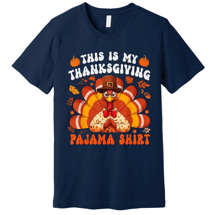 This Is My Thanksgiving Pajama Happy Turkey Hat Thanksgiving Premium T-Shirt