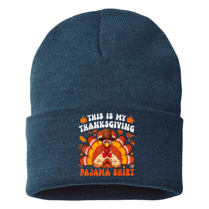 This Is My Thanksgiving Pajama Happy Turkey Hat Thanksgiving Sustainable Knit Beanie