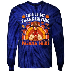 This Is My Thanksgiving Pajama Happy Turkey Hat Thanksgiving Tie-Dye Long Sleeve Shirt