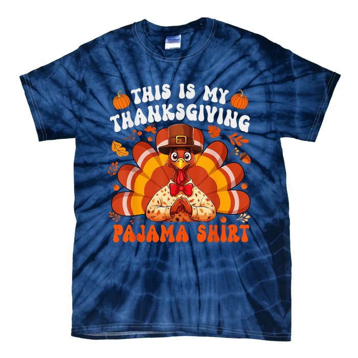 This Is My Thanksgiving Pajama Happy Turkey Hat Thanksgiving Tie-Dye T-Shirt