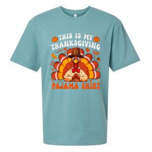 This Is My Thanksgiving Pajama Happy Turkey Hat Thanksgiving Sueded Cloud Jersey T-Shirt