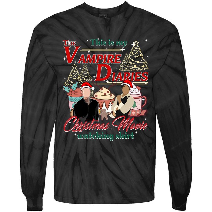 This Is My The Vampire Christmas Movie Watching Stefan And Damon Salv Tie-Dye Long Sleeve Shirt