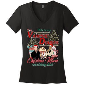 This Is My The Vampire Christmas Movie Watching Stefan And Damon Salv Women's V-Neck T-Shirt