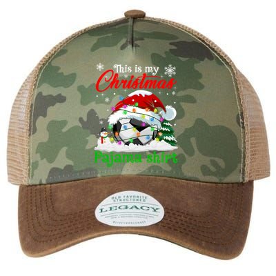 This Is My Christmas Pajama Xmas Lights Soccer Ball Lover Gift Legacy Tie Dye Trucker Hat