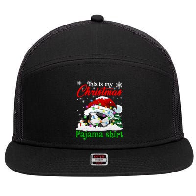 This Is My Christmas Pajama Xmas Lights Soccer Ball Lover Gift 7 Panel Mesh Trucker Snapback Hat