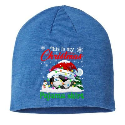 This Is My Christmas Pajama Xmas Lights Soccer Ball Lover Gift Sustainable Beanie