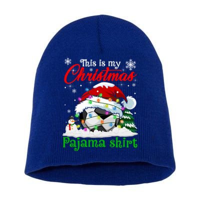 This Is My Christmas Pajama Xmas Lights Soccer Ball Lover Gift Short Acrylic Beanie