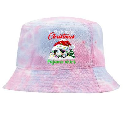 This Is My Christmas Pajama Xmas Lights Soccer Ball Lover Gift Tie-Dyed Bucket Hat