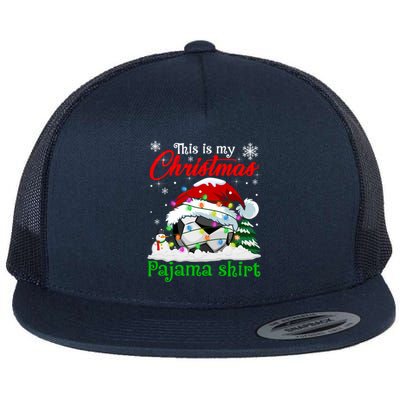 This Is My Christmas Pajama Xmas Lights Soccer Ball Lover Gift Flat Bill Trucker Hat