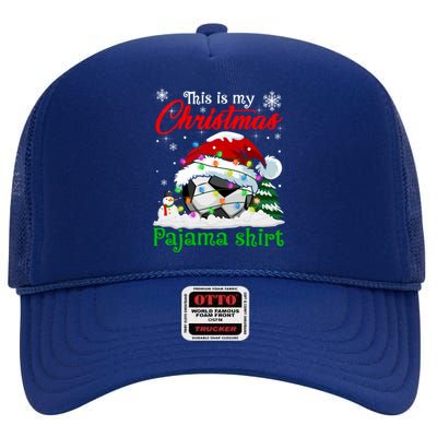 This Is My Christmas Pajama Xmas Lights Soccer Ball Lover Gift High Crown Mesh Back Trucker Hat