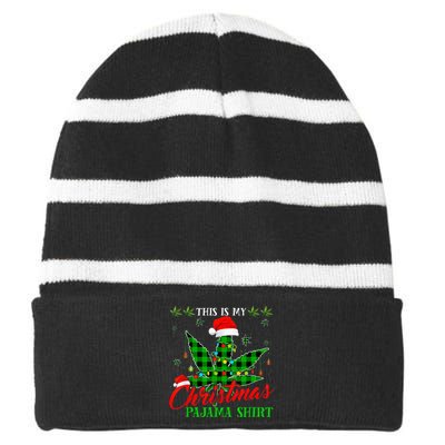 This Is My Christmas Pajama Weed Marijuana Striped Beanie with Solid Band