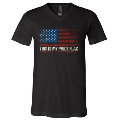 This Is My Pride Flag USA American 4th Of July Vintage V-Neck T-Shirt