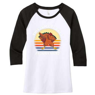 This Is My Turkey Pajama Thanksgiving Gobble Women's Tri-Blend 3/4-Sleeve Raglan Shirt