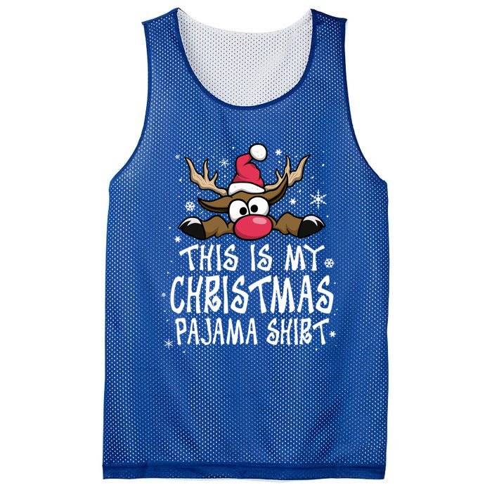 This Is My Christmas Pajama Funny Christmas Reindeer Mesh Reversible Basketball Jersey Tank