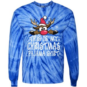 This Is My Christmas Pajama Funny Christmas Reindeer Tie-Dye Long Sleeve Shirt