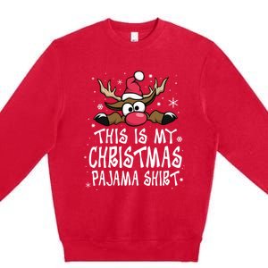 This Is My Christmas Pajama Funny Christmas Reindeer Premium Crewneck Sweatshirt