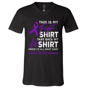 This Is My Fight Domestic Violence Awareness Purple Ribbon V-Neck T-Shirt