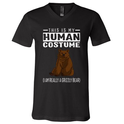 This Is My Human Costume IM Really A Grizzly Bear V-Neck T-Shirt