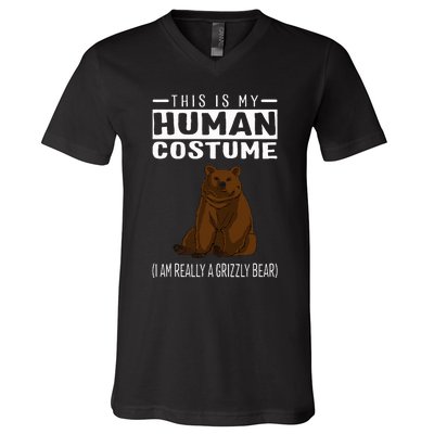 This Is My Human Costume IM Really A Grizzly Bear V-Neck T-Shirt