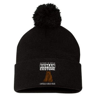 This Is My Human Costume IM Really A Grizzly Bear Pom Pom 12in Knit Beanie