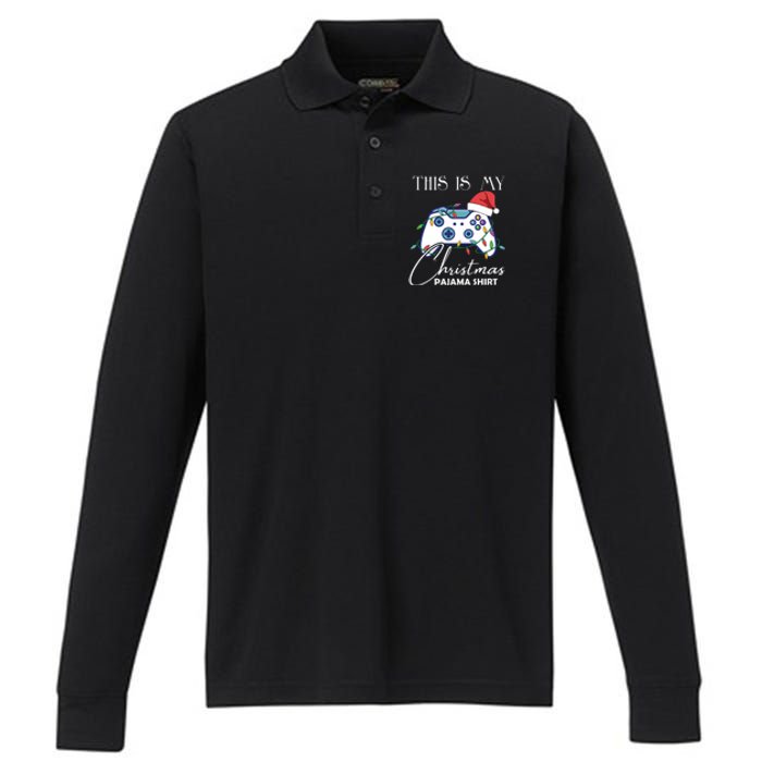 This Is My Christmas Pajama Shirt Funny Gamer Performance Long Sleeve Polo