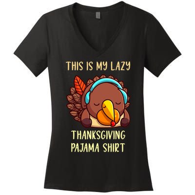 This Is My Lazy Thanksgiving Pajama Toddler Turkey Pj Women's V-Neck T-Shirt