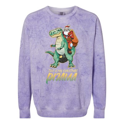 This Is My Christmas Pijama Santa Riding T Rex Colorblast Crewneck Sweatshirt