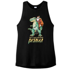 This Is My Christmas Pijama Santa Riding T Rex Ladies PosiCharge Tri-Blend Wicking Tank