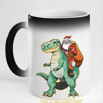 This Is My Christmas Pijama Santa Riding T Rex 11oz Black Color Changing Mug