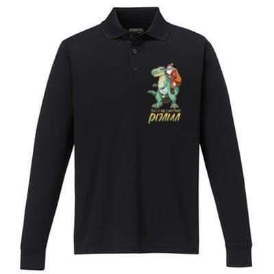 This Is My Christmas Pijama Santa Riding T Rex Performance Long Sleeve Polo