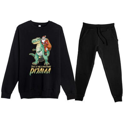 This Is My Christmas Pijama Santa Riding T Rex Premium Crewneck Sweatsuit Set