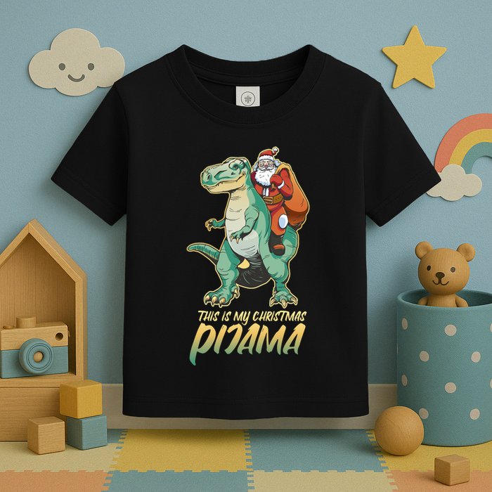 This Is My Christmas Pijama Santa Riding T Rex Toddler T-Shirt