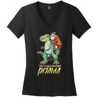 This Is My Christmas Pijama Santa Riding T Rex Women's V-Neck T-Shirt