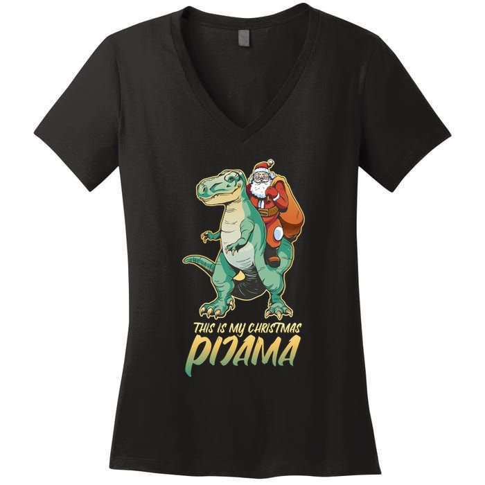 This Is My Christmas Pijama Santa Riding T Rex Women's V-Neck T-Shirt