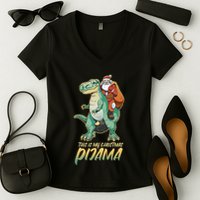 This Is My Christmas Pijama Santa Riding T Rex Women's V-Neck T-Shirt