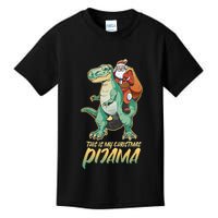 This Is My Christmas Pijama Santa Riding T Rex Kids T-Shirt